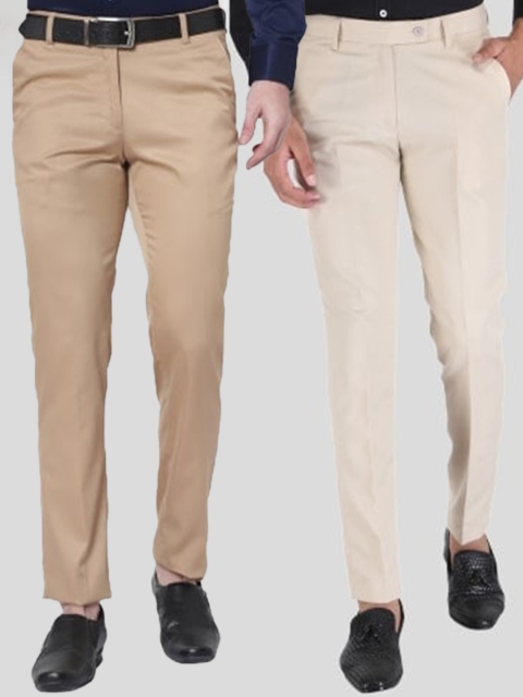 

Srey trends Men Brown Smart Slim Fit High-Rise Formal Trousers Pack Of 2