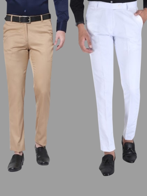 

Srey trends Men Pack Of 2 Brown & White Smart Slim Fit Trousers