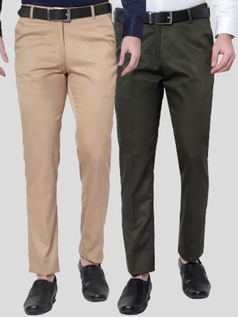 

Srey trends Set Of 2 Men Brown & Black Smart Slim Fit High-Rise Trousers