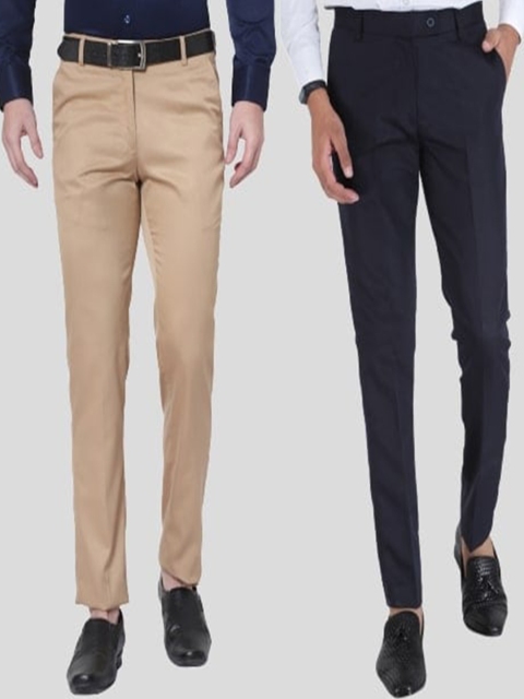 

Srey trends Men Pack Of 2 Brown & Black Smart Slim Fit High-Rise Trousers