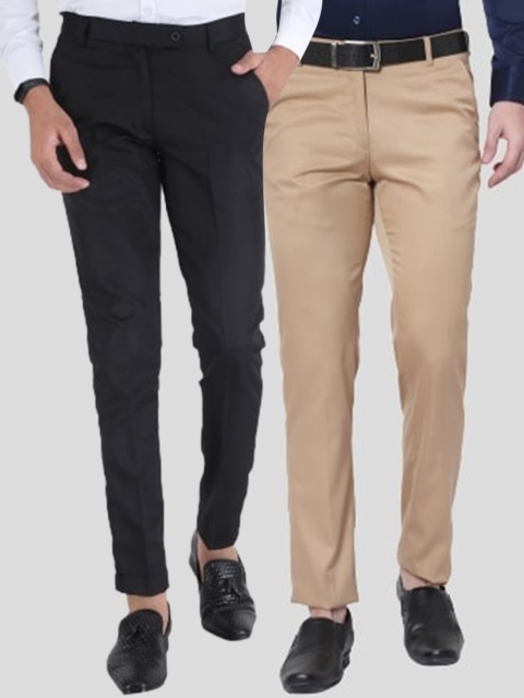 

Srey trends Men Pack Of 2 Brown & Beige Smart Slim Fit Trousers