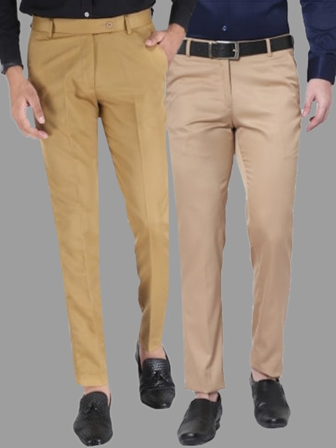 

Srey trends Men Pack Of 2 Brown & Khaki Smart Slim Fit Trousers