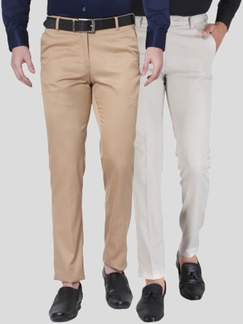 

Srey trends Men Pack of 2 Brown & Cream-Coloured Smart Slim Fit High-Rise Trousers