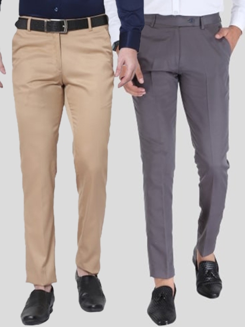 

Srey trends Men Pack Of 2 Brown & Grey Smart Slim Fit Trousers