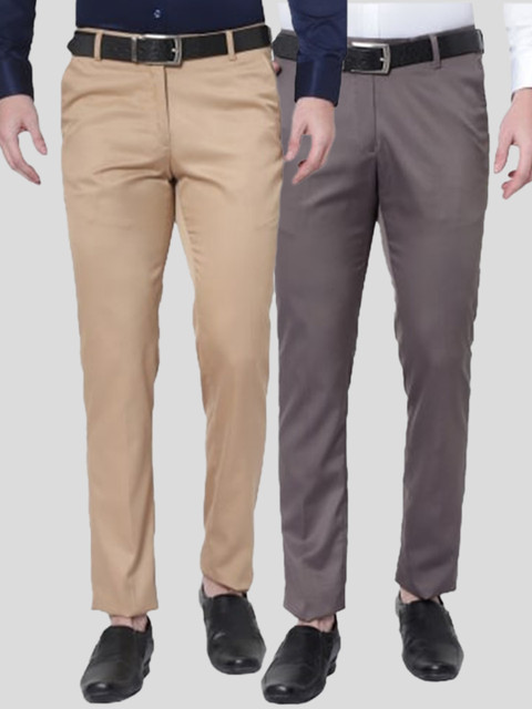 

Srey trends Men Pack of 2 Brown & Grey Smart Slim Fit High-Rise Trousers