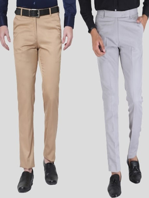 

Srey trends Men Pack Of 2 Brown & Grey Smart Slim Fit Trousers