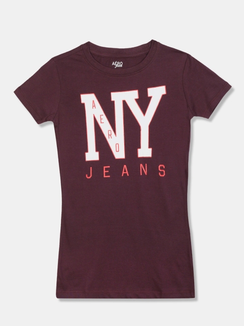 

Aeropostale Women Purple Typography Printed Cotton T-shirt