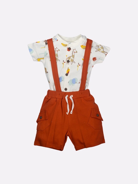 

BABY GO Infant Boys Orange & Blue Printed Pure Cotton Dungarees