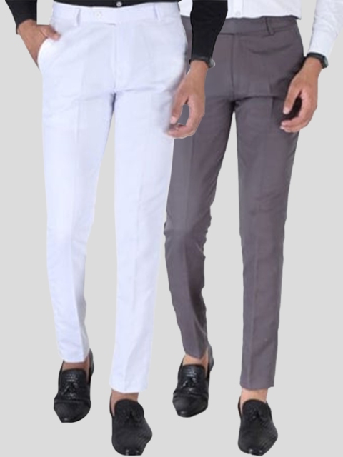 

Srey trends Men Pack Of 2 White & Grey Smart Slim Fit Trousers