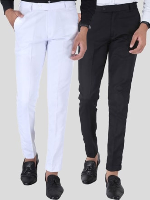 

Srey trends Men Pack Of 2 White & Black Smart Slim Fit Trousers