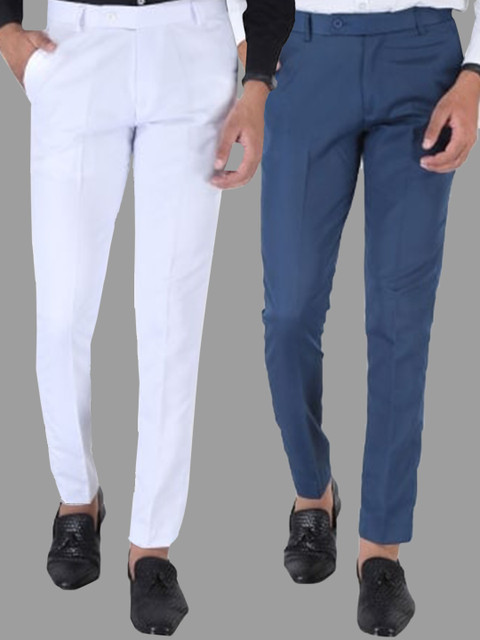

Srey trends Pack Of 2 Men White & Blue Smart Slim Fit Trousers