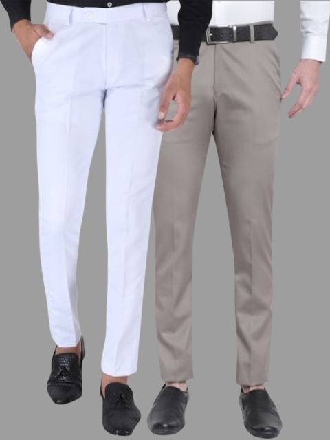 

Srey trends Men Pack Of 2 White & Beige Smart Slim Fit Trousers