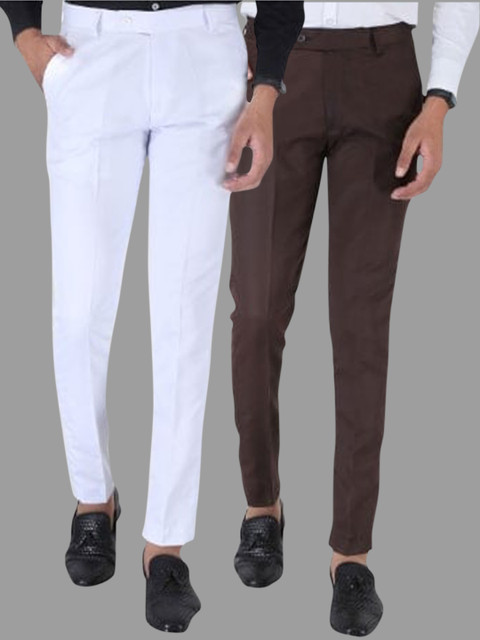 

Srey trends Men Pack Of 2 White & Coffee Brown Smart Slim Fit Trousers