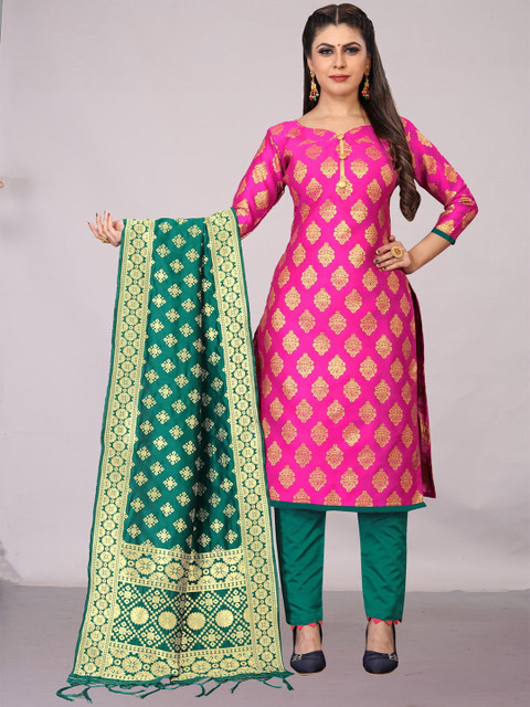 

Ekta Textiles Pink & Green Unstitched Dress Material