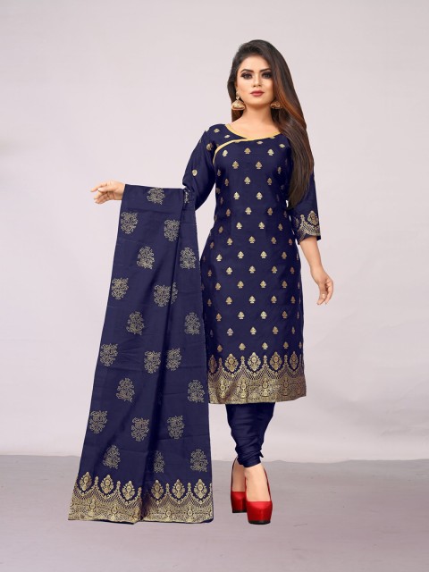 

Ekta Textiles Navy Blue & Gold-Toned Unstitched Dress Material