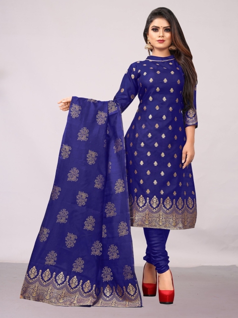 

Ekta Textiles Blue & Gold-Toned Unstitched Dress Material