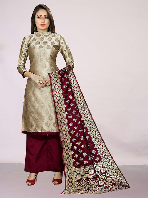 

Ekta Textiles Beige & Gold-Toned Unstitched Dress Material