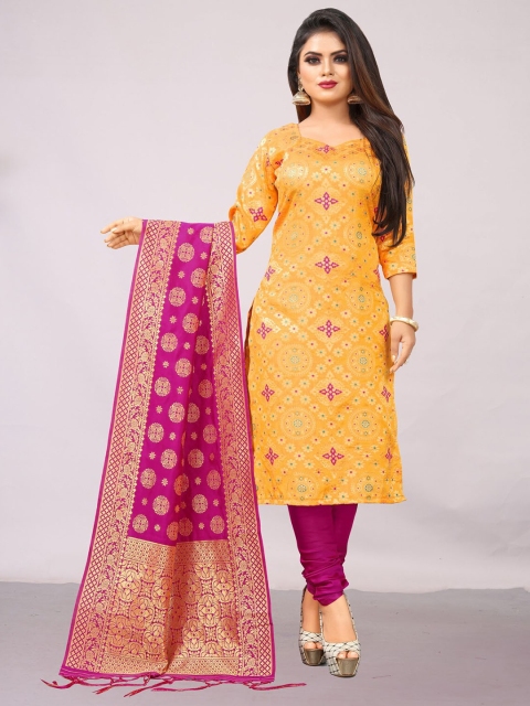 

Ekta Textiles Yellow & Pink Unstitched Dress Material