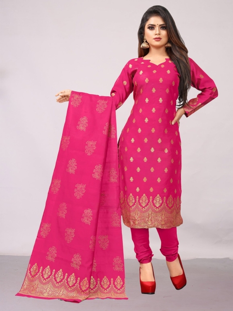 

Ekta Textiles Pink & Gold-Toned Unstitched Dress Material