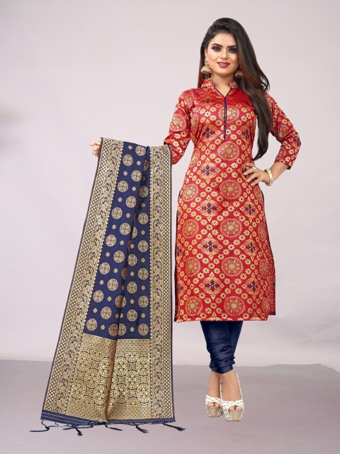 

Ekta Textiles Red & Blue Unstitched Dress Material