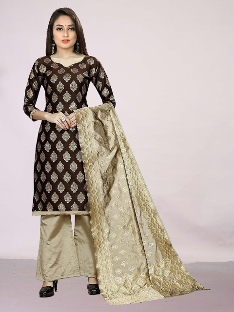 

Ekta Textiles Coffee Brown & Gold-Toned Unstitched Dress Material