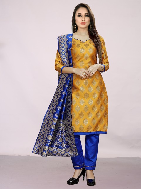 

Ekta Textiles Yellow & Blue Unstitched Dress Material