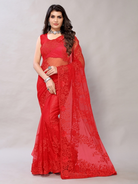 

Sangria Red Embellished Embroidered Net Heavy Work Saree