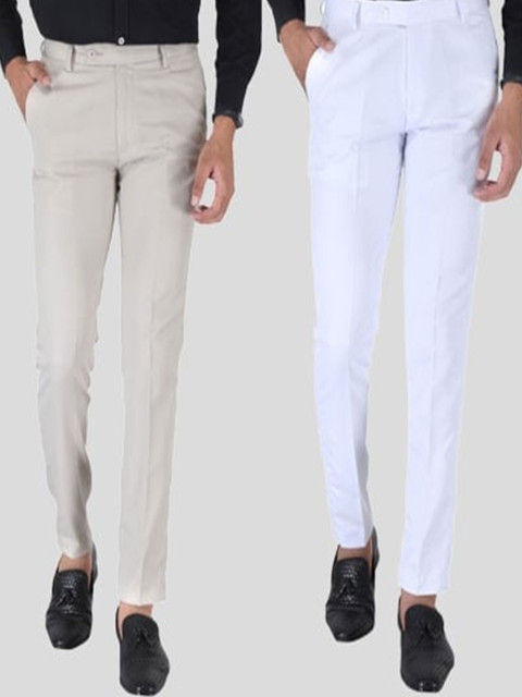 

Srey trends Men Pack Of 2 Brown & White Smart Slim Fit Trousers