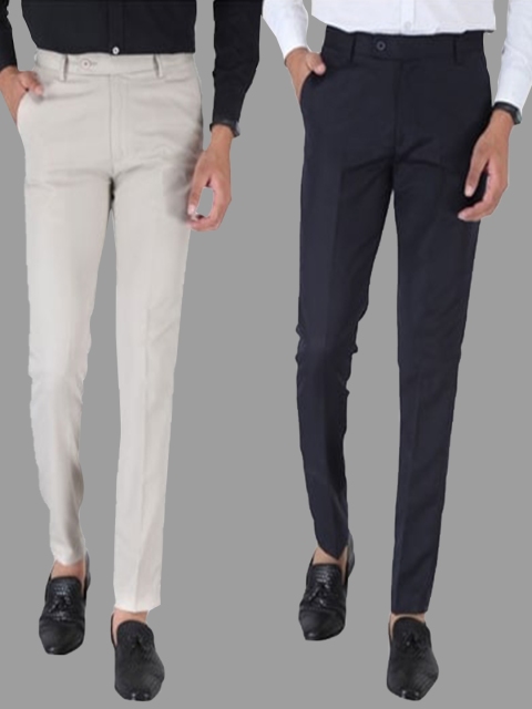 

Srey trends Men Pack Of 2 Brown & Navy Blue Smart Slim Fit Trousers