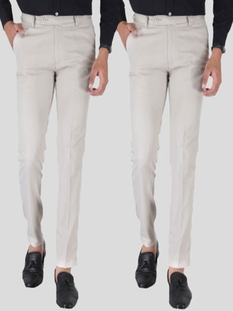 

Srey trends Men Pack of 2 Brown Smart Slim Fit High-Rise Trousers