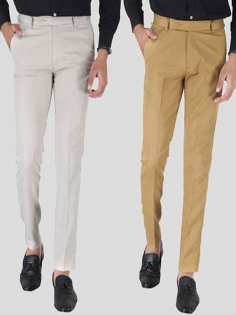 

Srey trends Men Pack Of 2 Brown & Khaki Smart Slim Fit Trousers