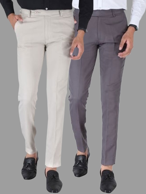 

Srey trends Men Pack of 2 Brown & Grey Smart Slim Fit High-Rise Trousers