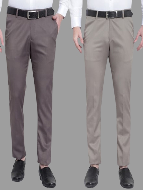 

Srey trends Men Pack Of 2 Brown & Grey Smart Slim Fit Trousers