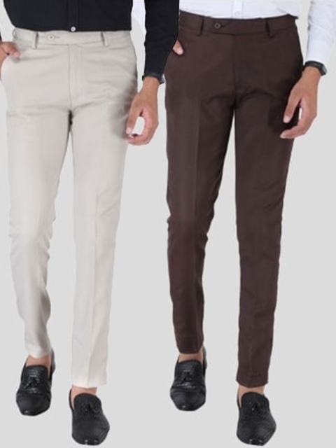 

Srey trends Men Pack of 2 Brown & Coffee Brown Smart Slim Fit High-Rise Trousers