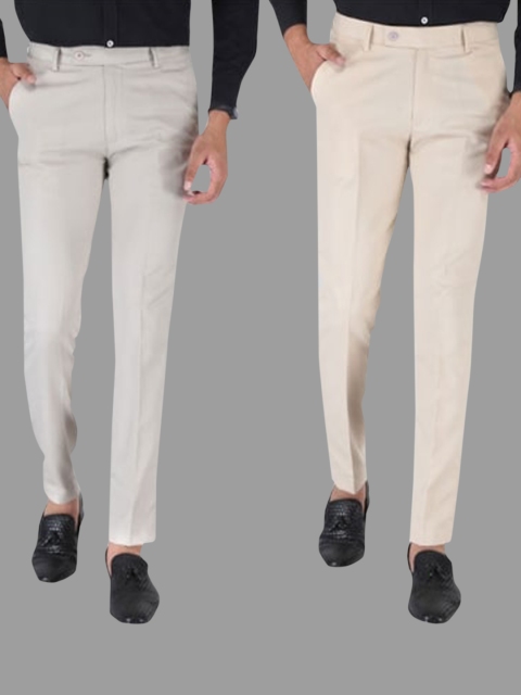

Srey trends Men Pack Of 2 Brown & Cream-Coloured Smart Slim Fit Trousers