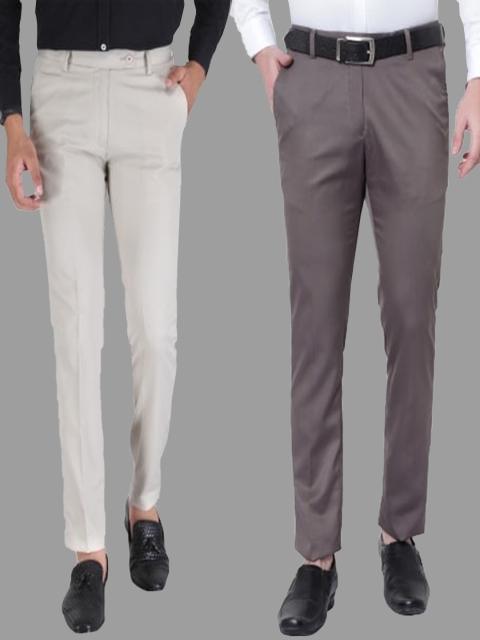 

Srey trends Men Pack of 2 Brown & Grey Smart Slim Fit High-Rise Trousers