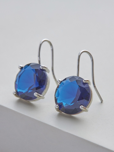 

Kushal's Fashion Jewellery Women Blue Rhodium Plated Circular Drop Earrings