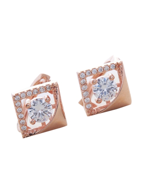 

Kushal's Fashion Jewellery Rose Gold-Plated White CZ Studded Square Hoop Earrings