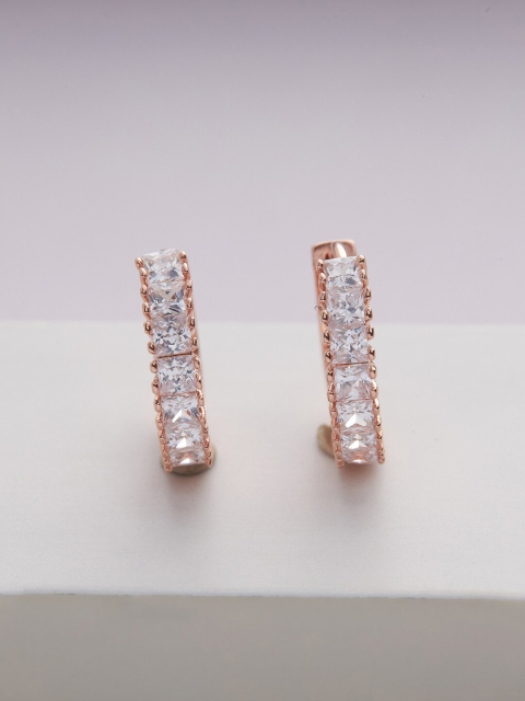 

Kushal's Fashion Jewellery Women White Rose Gold Plated Circular Hoop Earrings