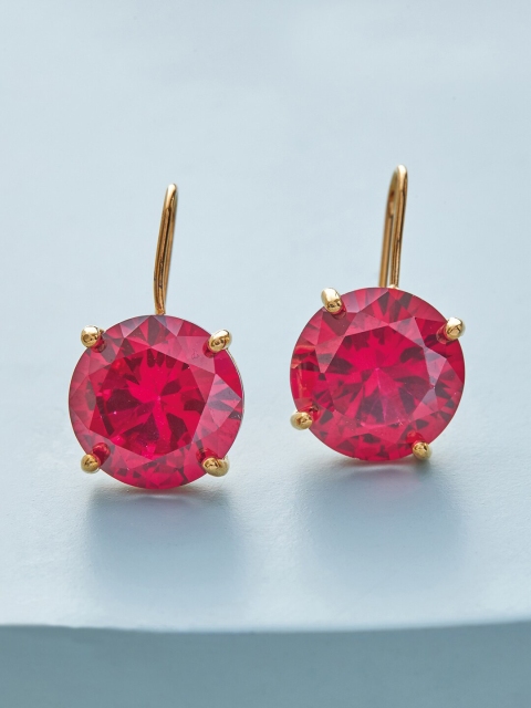 

Kushal's Fashion Jewellery Gold-Plated Maroon Cubic Zirconia Circular Drop Earrings