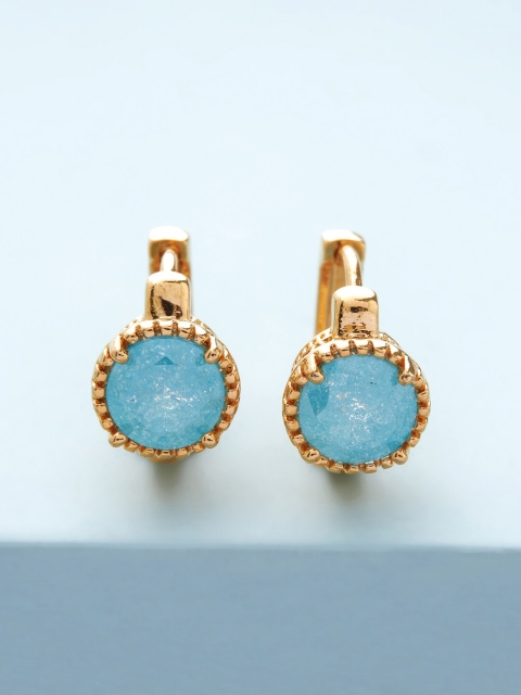 

Kushal's Fashion Jewellery Gold-Plated Turquoise Blue CZ Studded Circular Drop Earrings