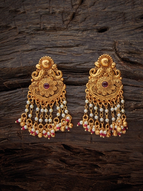 

Kushal's Fashion Jewellery Gold-Plated Magenta & White Classic Drop Earrings