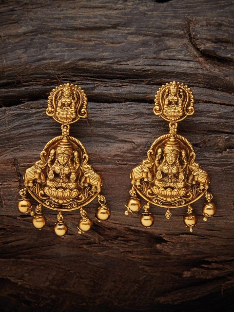 

Kushal's Fashion Jewellery Gold-Plated Classic Antique Temple Drop Earrings