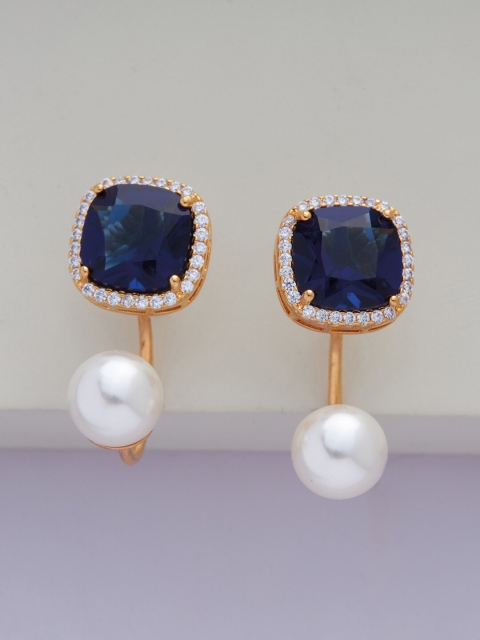 

Kushal's Fashion Jewellery Women Blue Gold Plated Square Studs Earrings