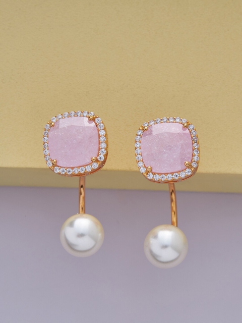 

Kushal's Fashion Jewellery Women Pink Gold Plated Square Studs Earrings