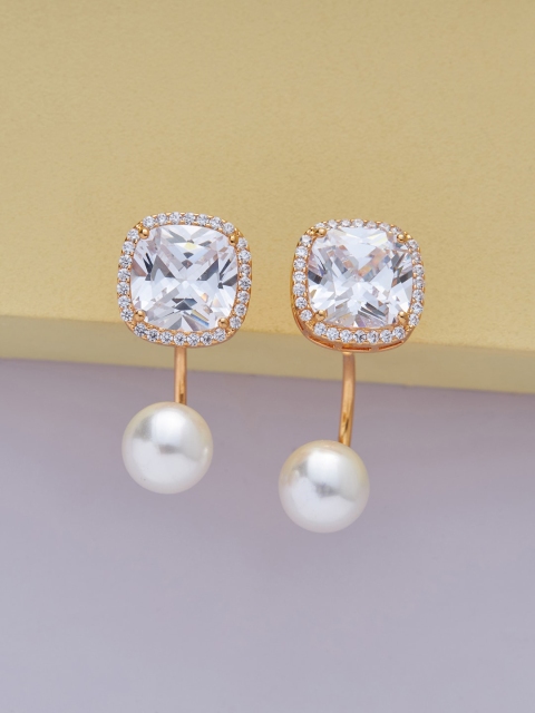 

Kushal's Fashion Jewellery Gold-Plated White CZ Contemporary Drop Earrings