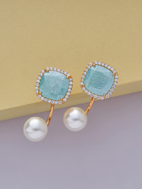 

Kushal's Fashion Jewellery Gold-Toned & Sea Green Square Studs Earrings