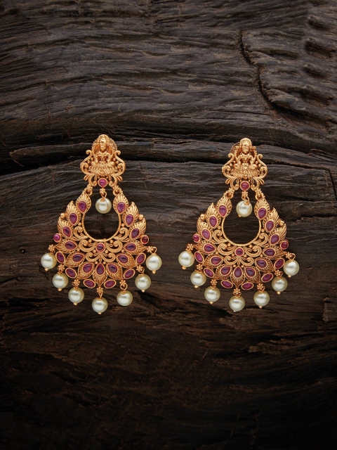 

Kushal's Fashion Jewellery Gold-Toned & Red Contemporary Chandbalis Earrings