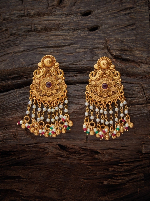 

Kushal's Fashion Jewellery Rose Gold & Red Classic Jhumkas Earrings