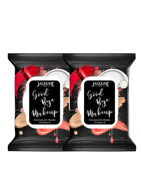 

Jaquline USA Set of 2 Goodbye Makeup Remover Wipes with Micellar & Vitamin E - 30 Pcs Each, Black